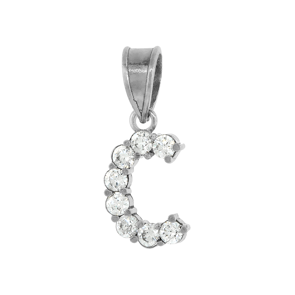 Sterling Silver Cubic Zirconia Initial Letter C Alphabet Pendant Rhodium Finish, 18 inch box_15