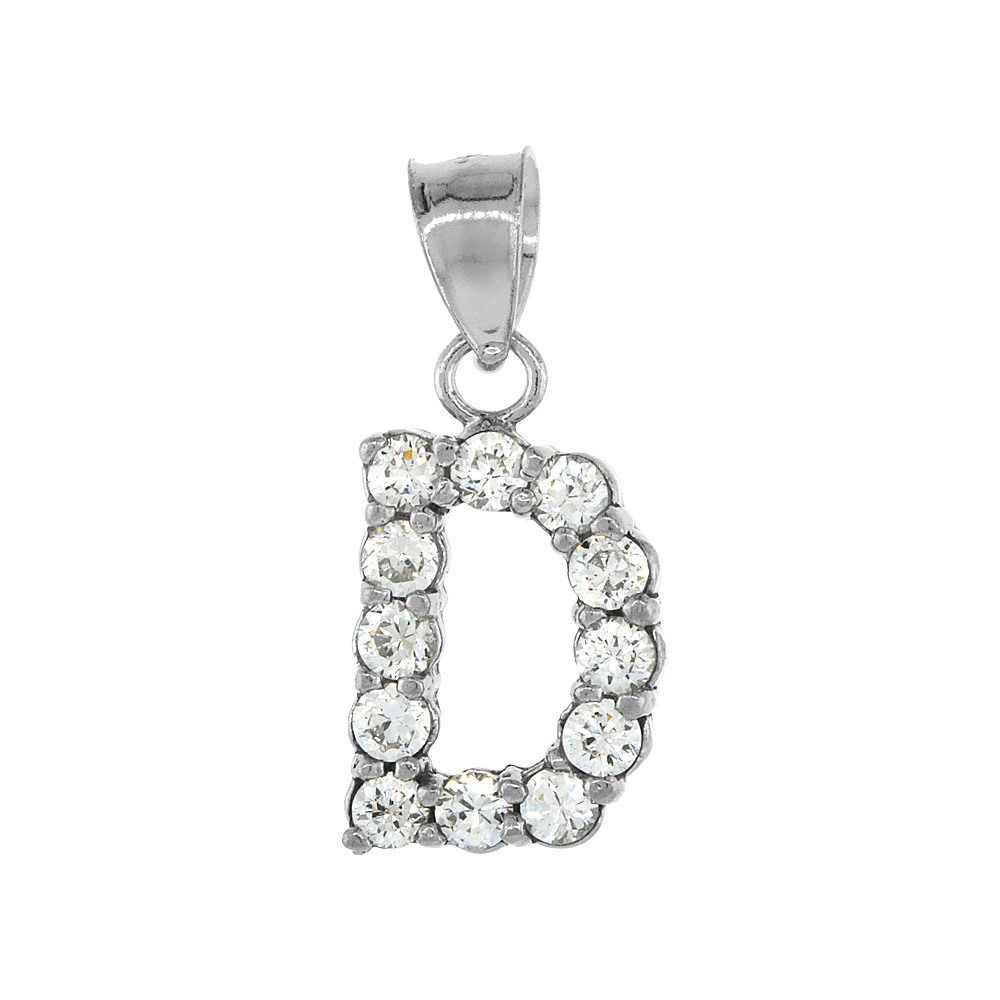 Sterling Silver Cubic Zirconia Initial Letter D Alphabet Pendant Rhodium Finish, 18 inch box_15