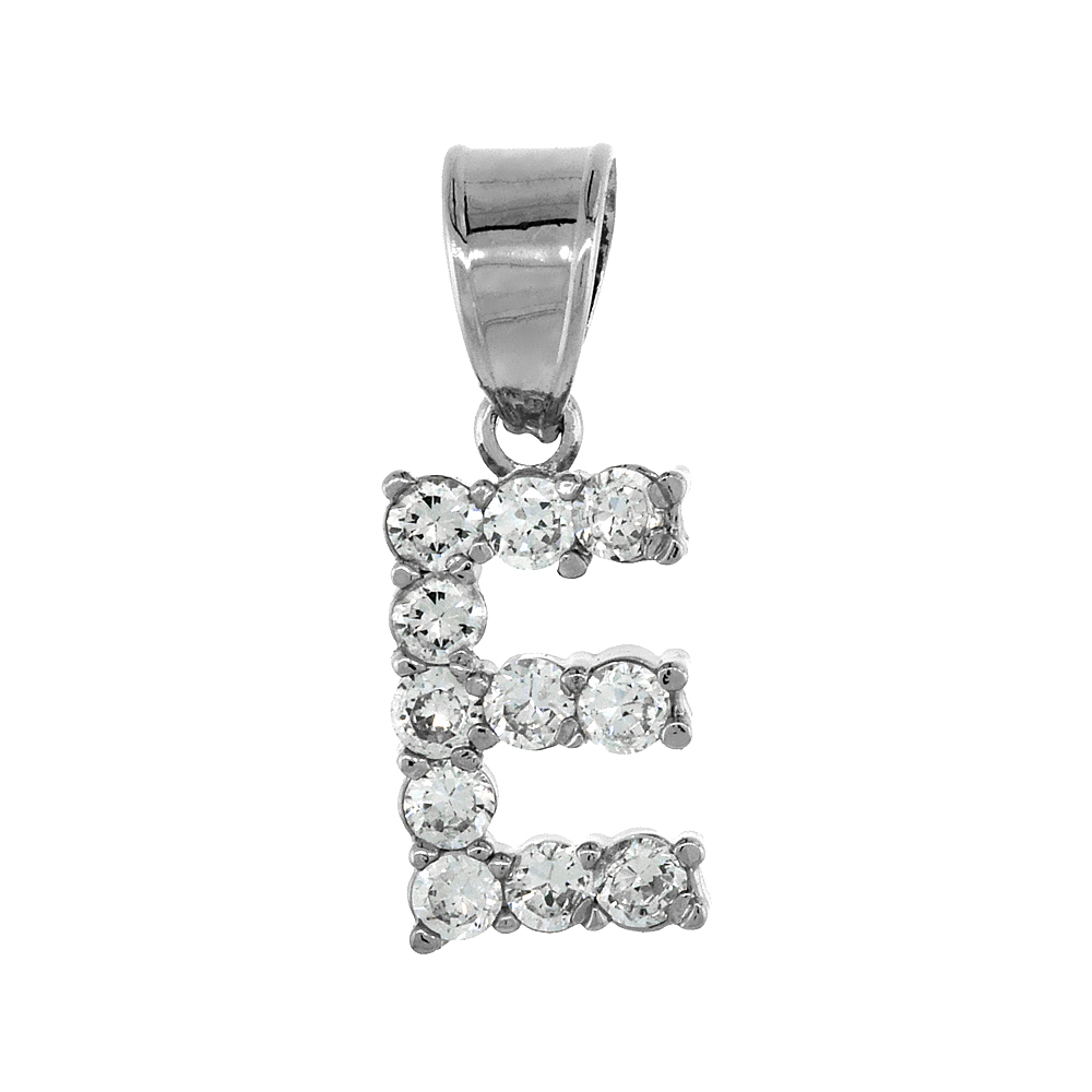 Sterling Silver Cubic Zirconia Initial Letter E Alphabet Pendant Rhodium Finish, 18 inch box_15