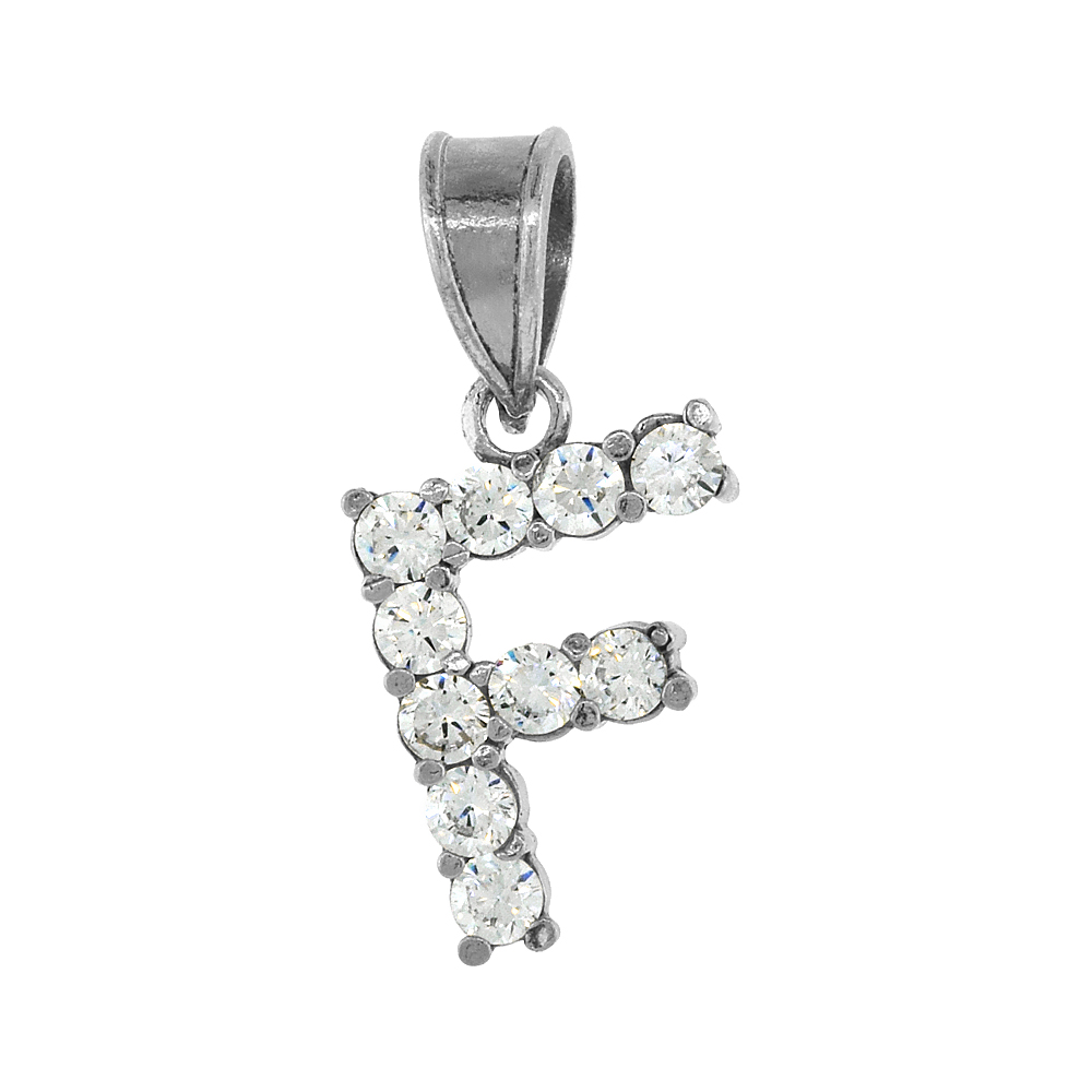 Sterling Silver Cubic Zirconia Initial Letter F Alphabet Pendant Rhodium Finish, 18 inch box_15