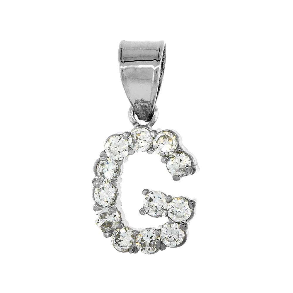 Sterling Silver Cubic Zirconia Initial Letter G Alphabet Pendant Rhodium Finish, 18 inch box_15