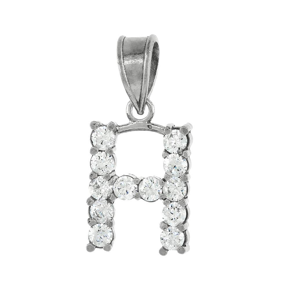 Sterling Silver Cubic Zirconia Initial Letter H Alphabet Pendant Rhodium Finish, 18 inch box_15