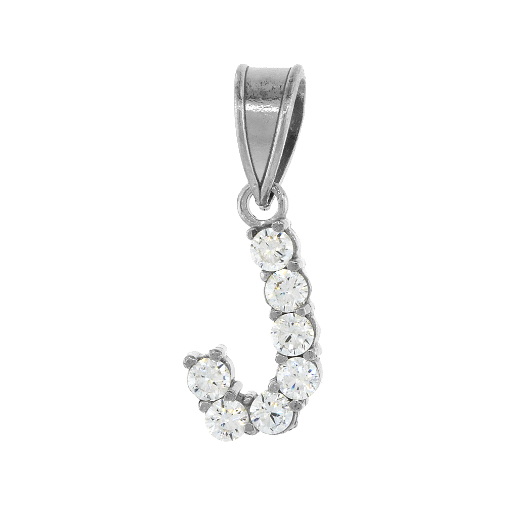 Sterling Silver Cubic Zirconia Initial Letter J Alphabet Pendant Rhodium Finish, 18 inch box_15