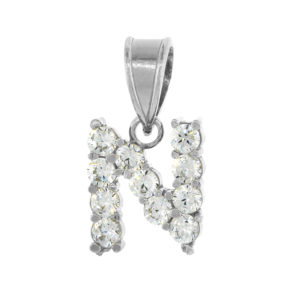 Sterling Silver Cubic Zirconia Initial Letter N Alphabet Pendant Rhodium Finish, 18 inch box_15