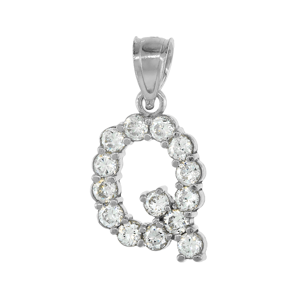 Sterling Silver Cubic Zirconia Initial Letter Q Alphabet Pendant Rhodium Finish, 18 inch box_15