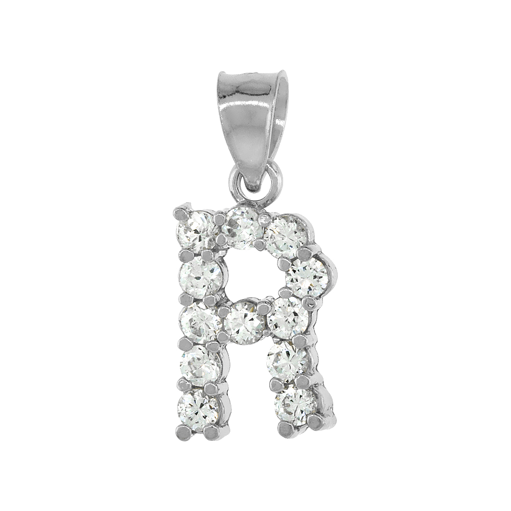 Sterling Silver Cubic Zirconia Initial Letter R Alphabet Pendant Rhodium Finish, 18 inch box_15