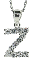 Sterling Silver Cubic Zirconia Initial Letter Z Alphabet Pendant Rhodium Finish, 18 inch box_15