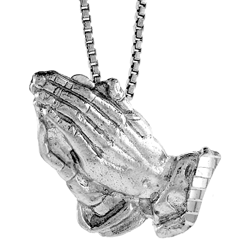 Sterling Silver Praying Hand Pendant, 1 inch 