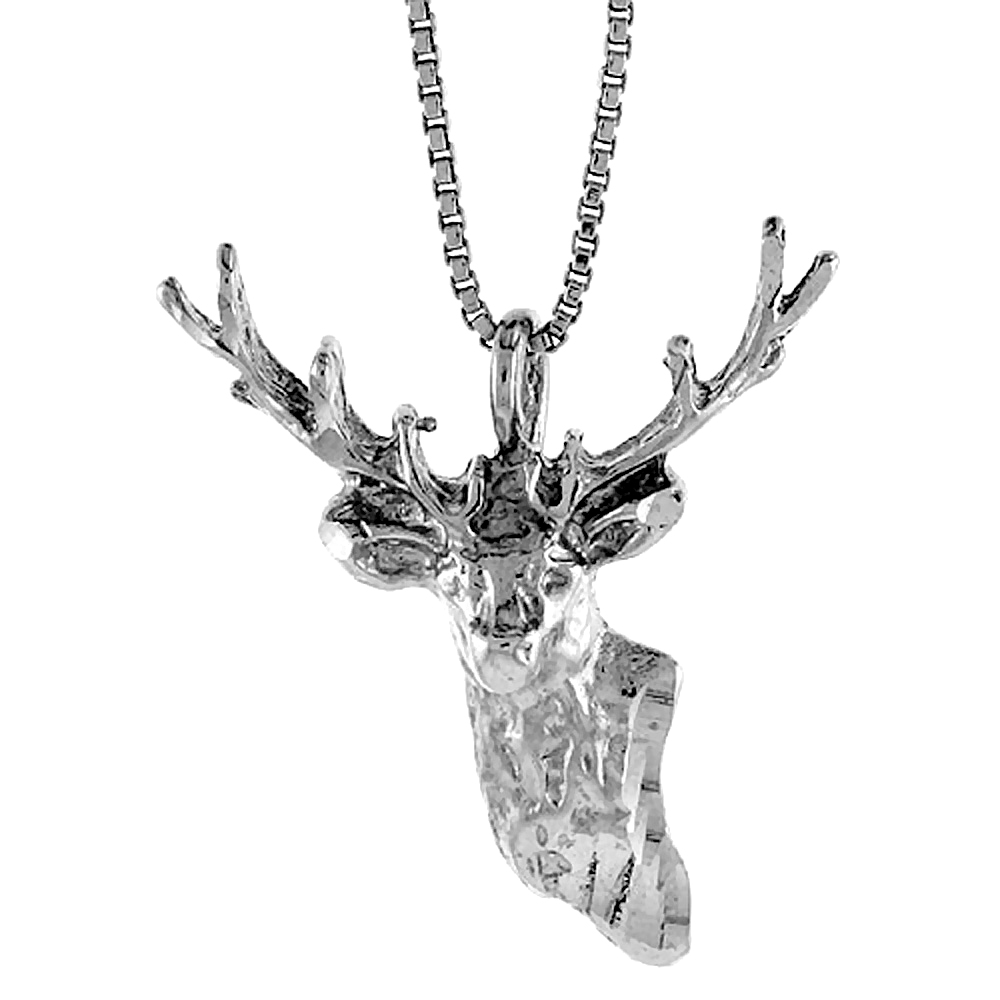 Sterling Silver Deer Head Pendant, 1 1/8 inch Tall