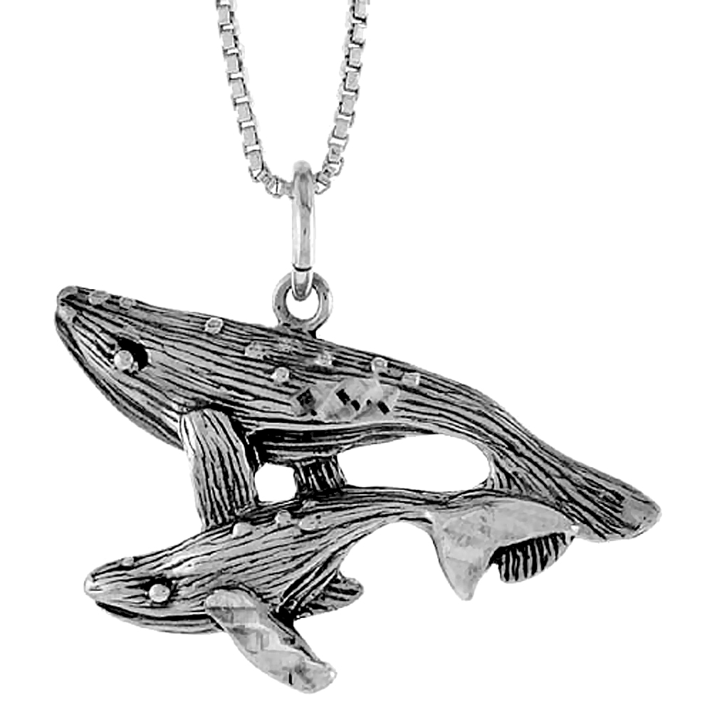 Sterling Silver Calf and Mother Whale Pendant 3/4 inch Tall