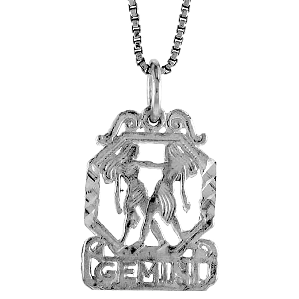 Sterling Silver Zodiac Sign GEMINI Pendant, 3/4 inch Tall