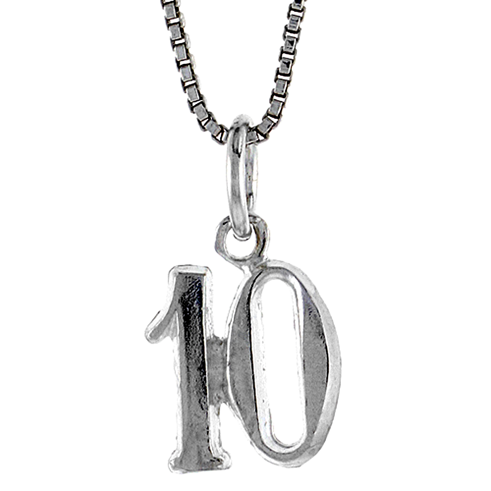 Sterling Silver Small number 10 Charm, 1/2 inch Tall