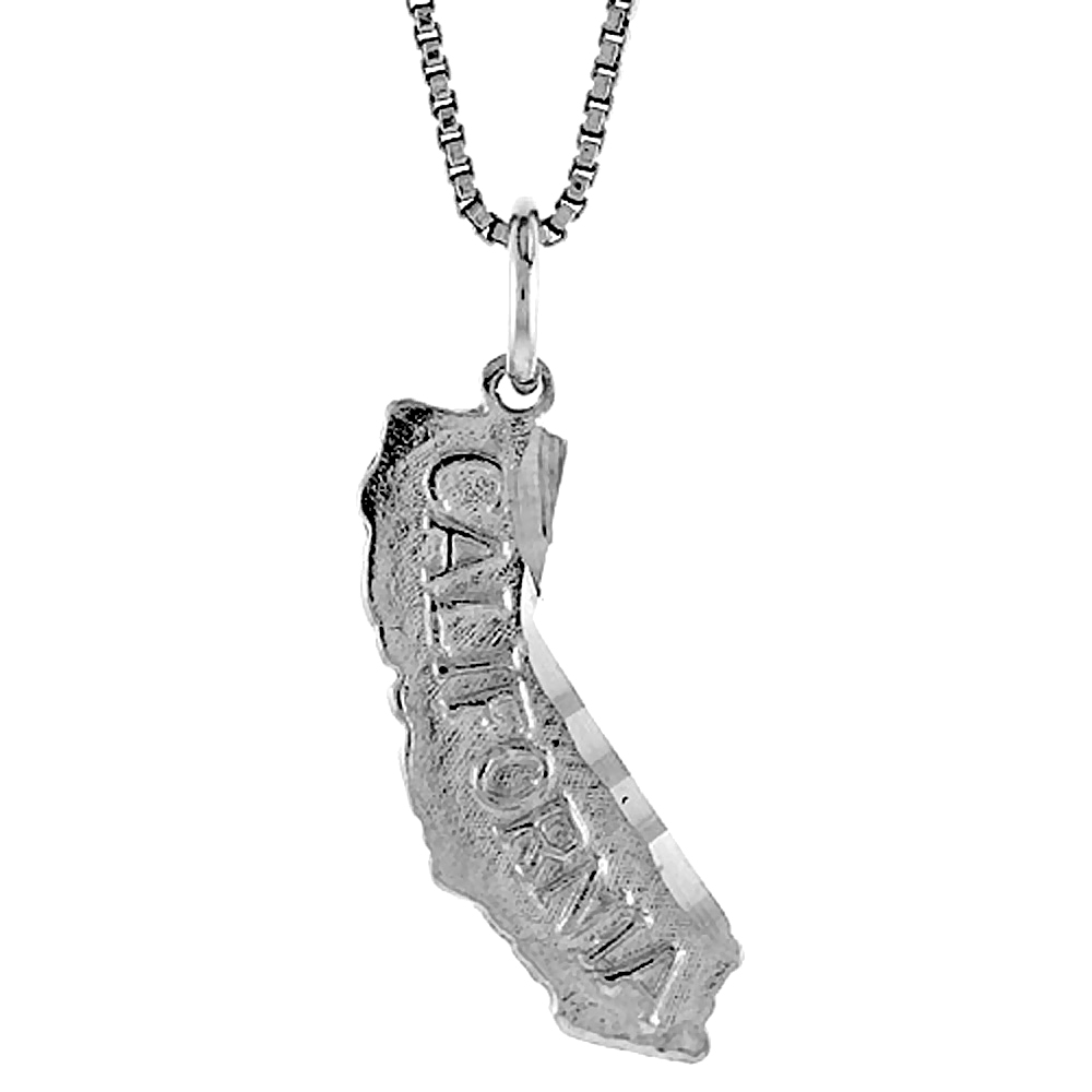 Sterling Silver State of California Map Pendant, 3/4 inch Tall
