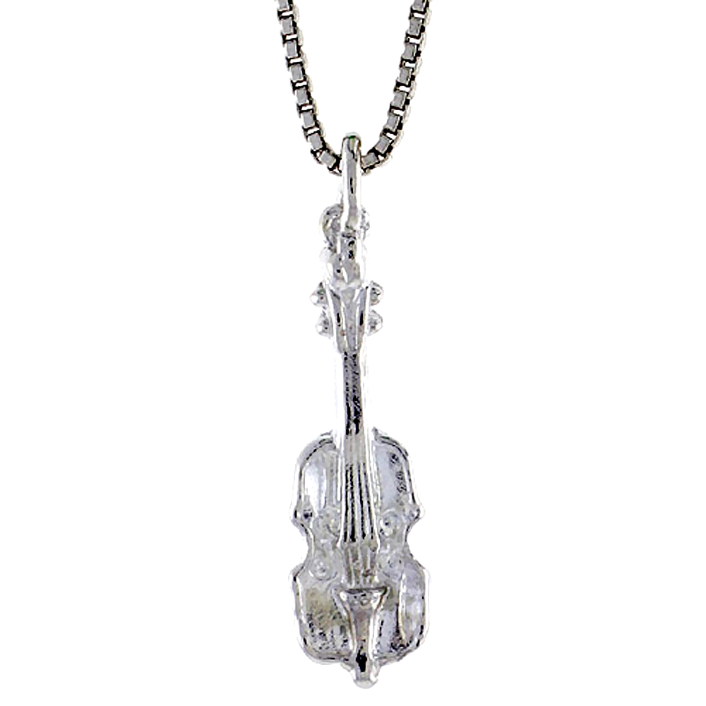 Sterling Silver Small Violin Pendant, 3/4 inch Tall