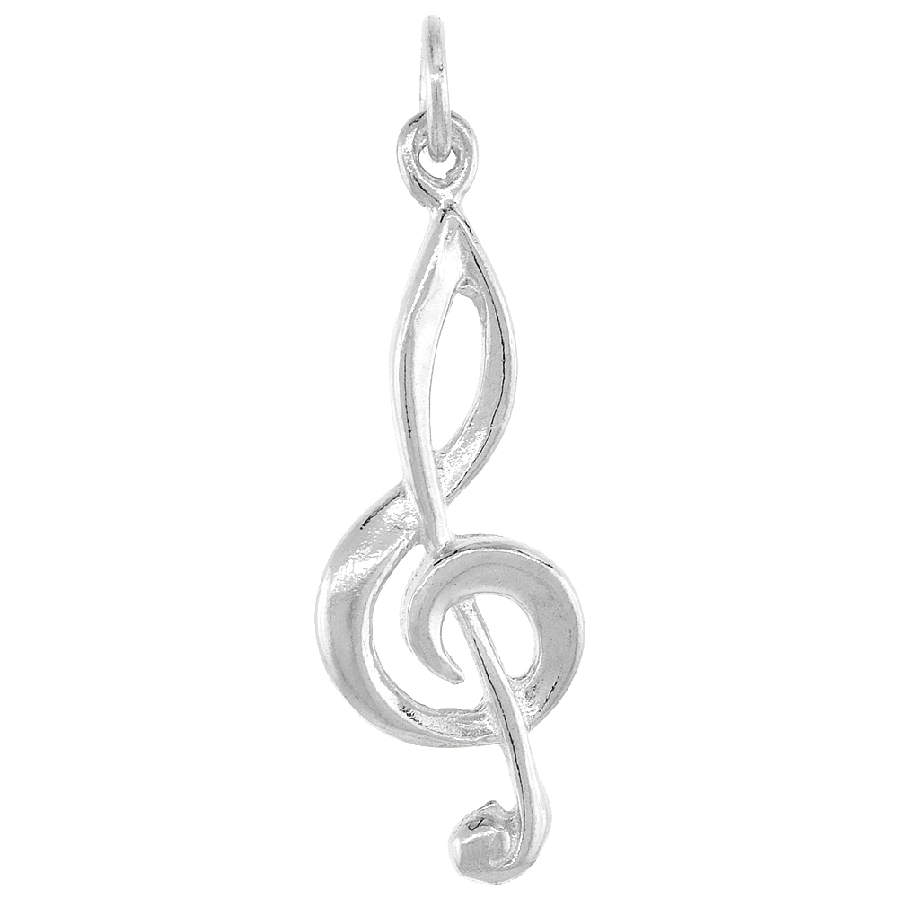 Sterling Silver G-Clef Pendant, 1 inch Tall