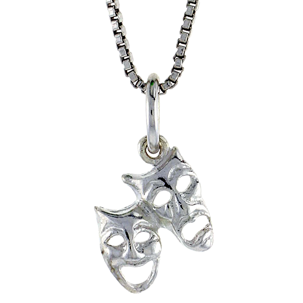 Sterling Silver Small Drama Masks Pendant, 3/8 inch Tall