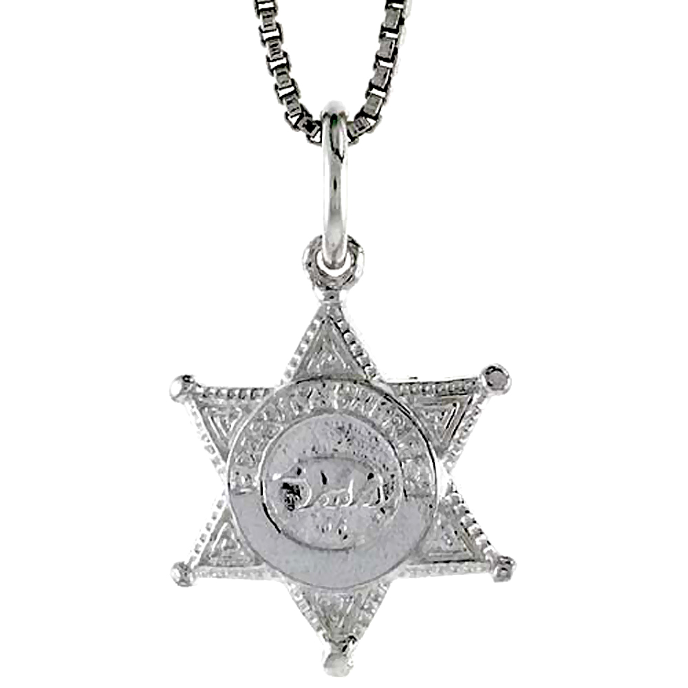 Sterling Silver Sherriff&#039;s Badge Pendant, 1/2 inch Tall