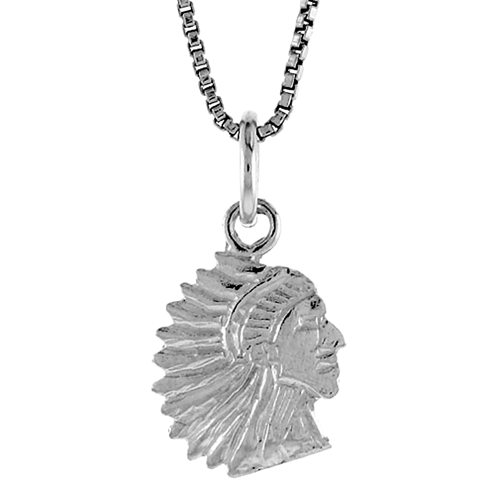 Sterling Silver Indian Chief Pendant, 1/2 inch Tall