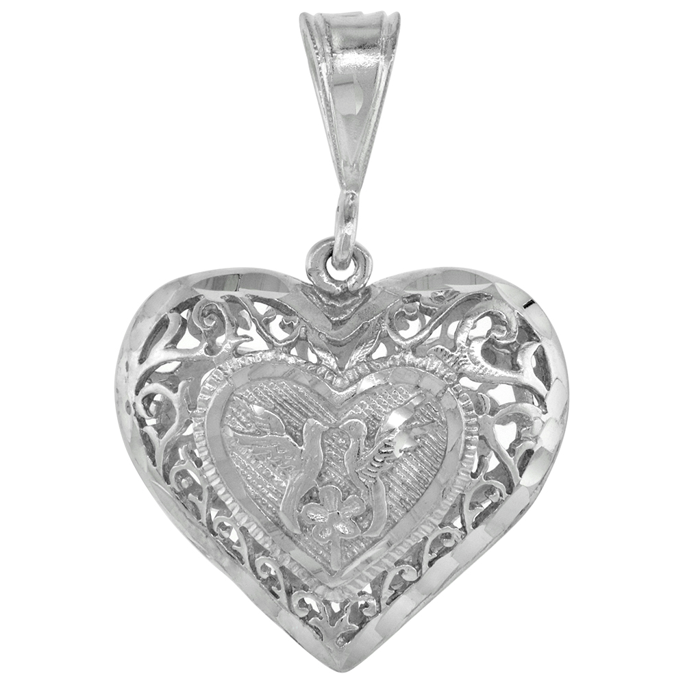 1 inch Sterling Silver Filigree Heart Pendant for Women