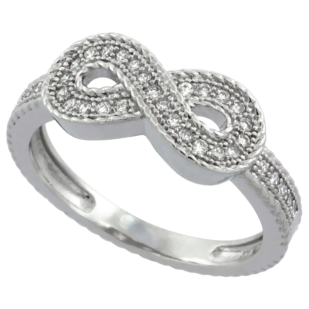 Sterling Silver Cubic Zirconia Infinity Symbol Ring Micro Pave, sizes 6 - 9