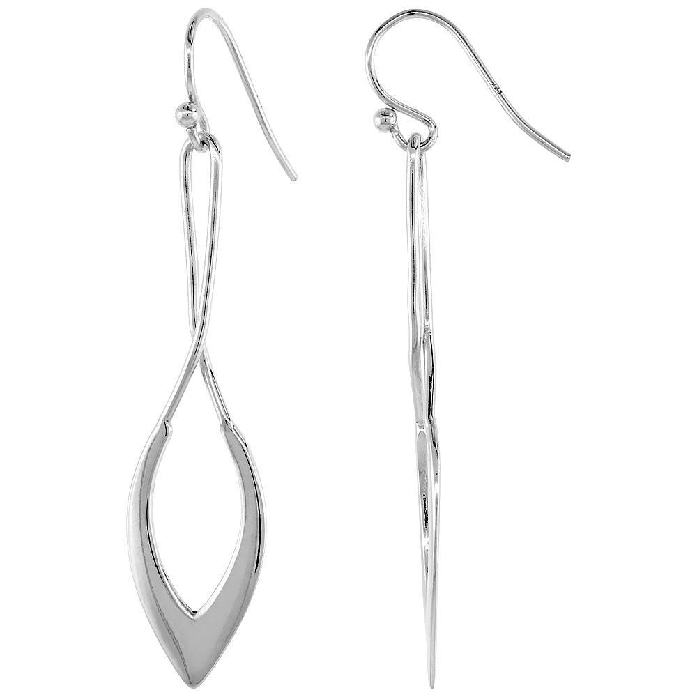 Sterling Silver Teardrop Dangle Earrings, 1 3/4 inches long