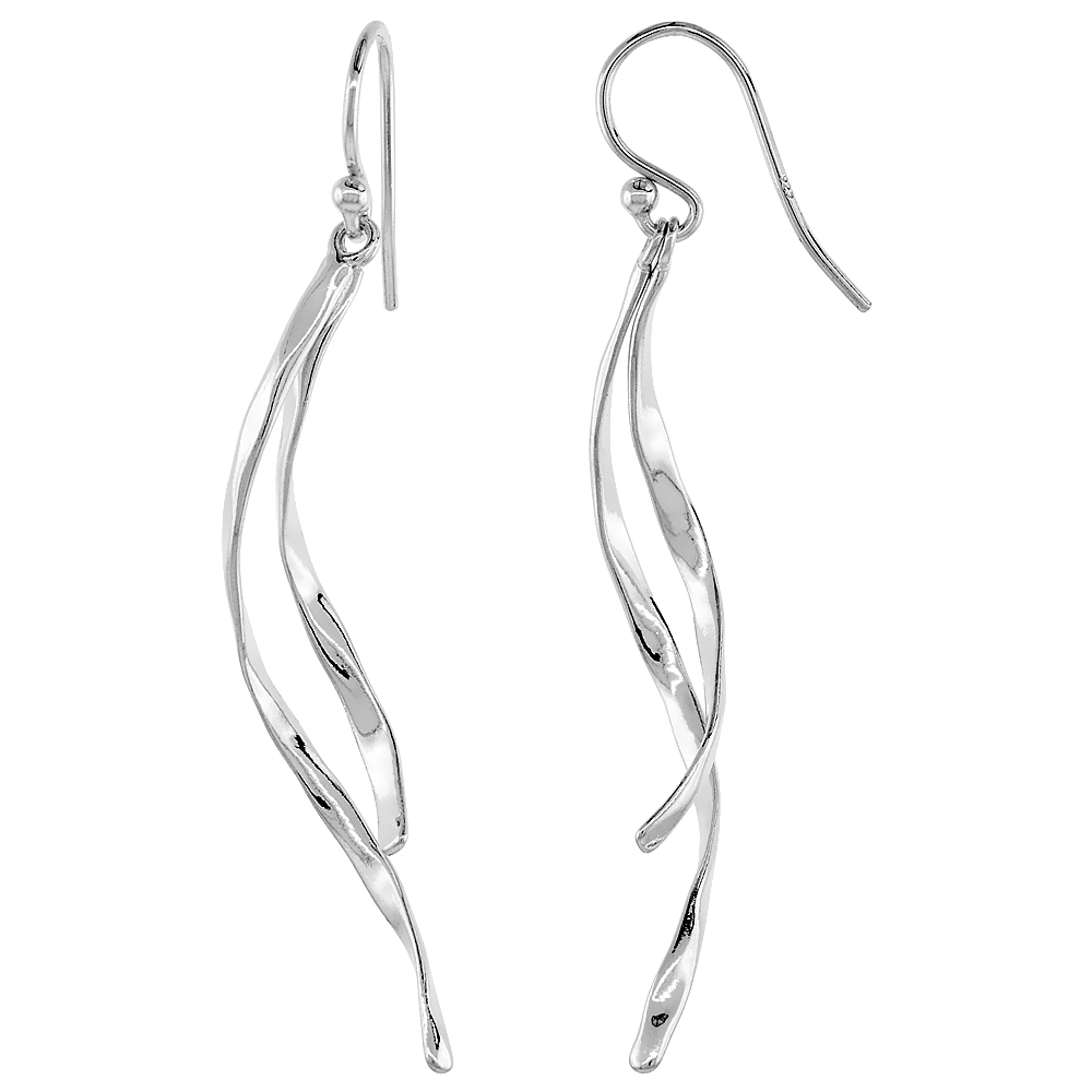 Sterling Silver Two-Strand Dangle Long Earrings, 1 3/4 inches long