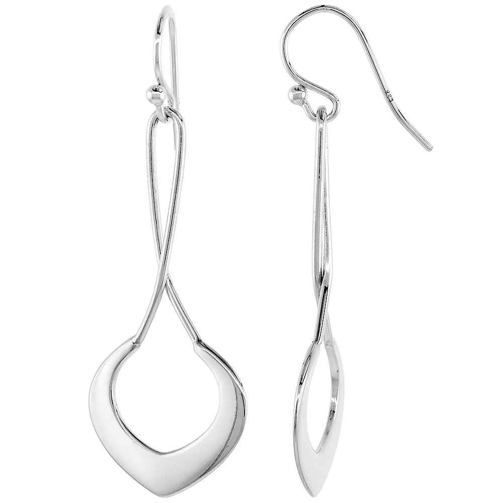 Sterling Silver Heart Dangle Earrings, 1 9/16 inches long