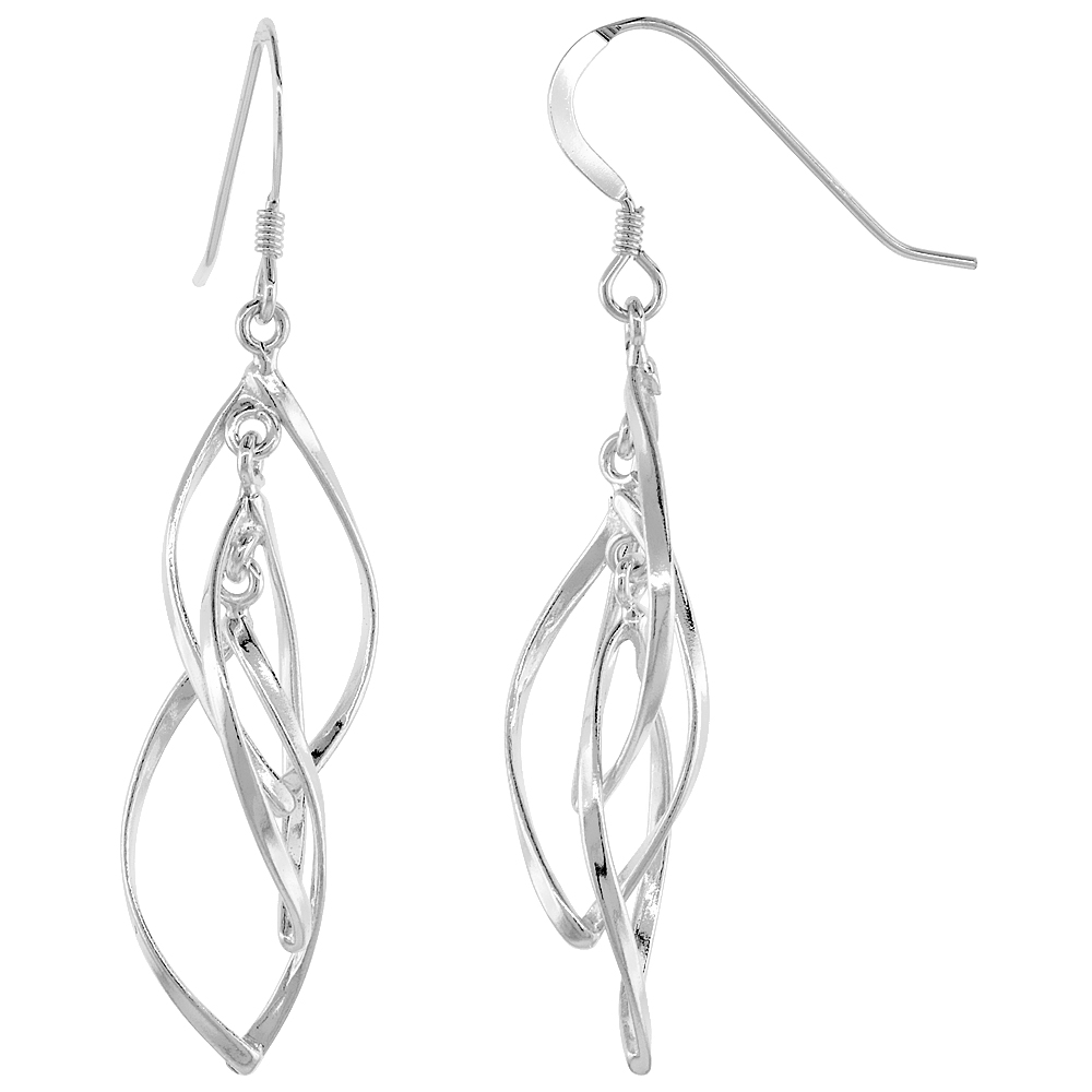 Sterling Silver Helical Dangle Earrings, 1 3/16 inches long