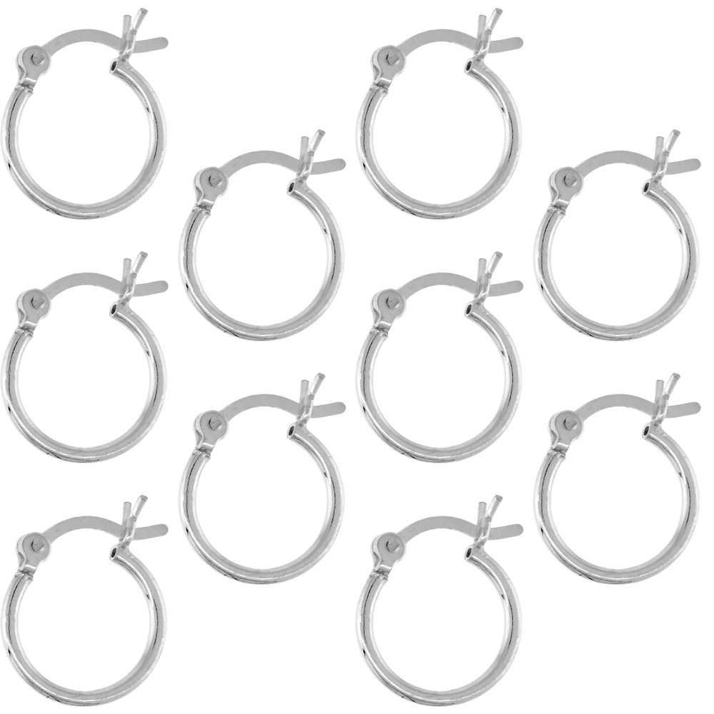 10 Pairs Tiny Sterling Silver Tiny 1/2 inch 12mm Hoop Earrings Women and Men Click Top Thin 1mm Tube