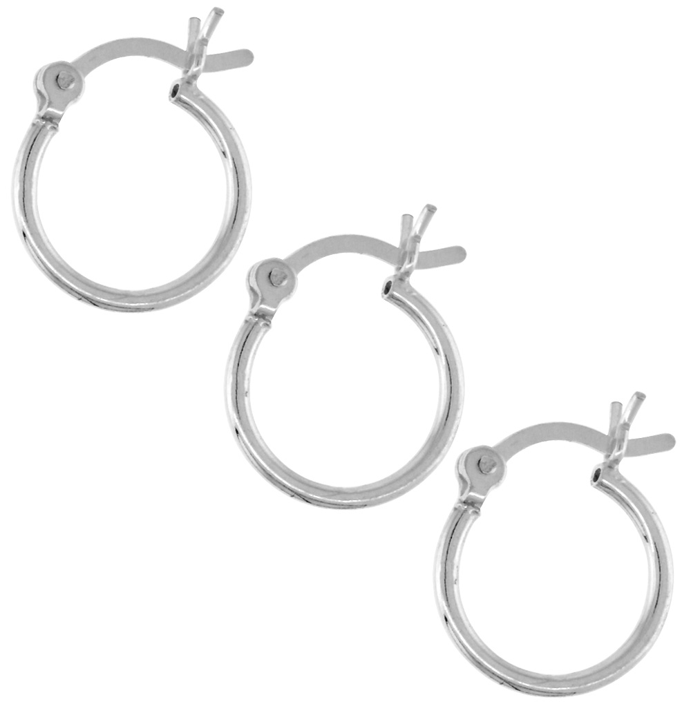 3 Pairs Tiny Sterling Silver Tiny 1/2 inch 12mm Hoop Earrings Women and Men Click Top Thin 1mm Tube
