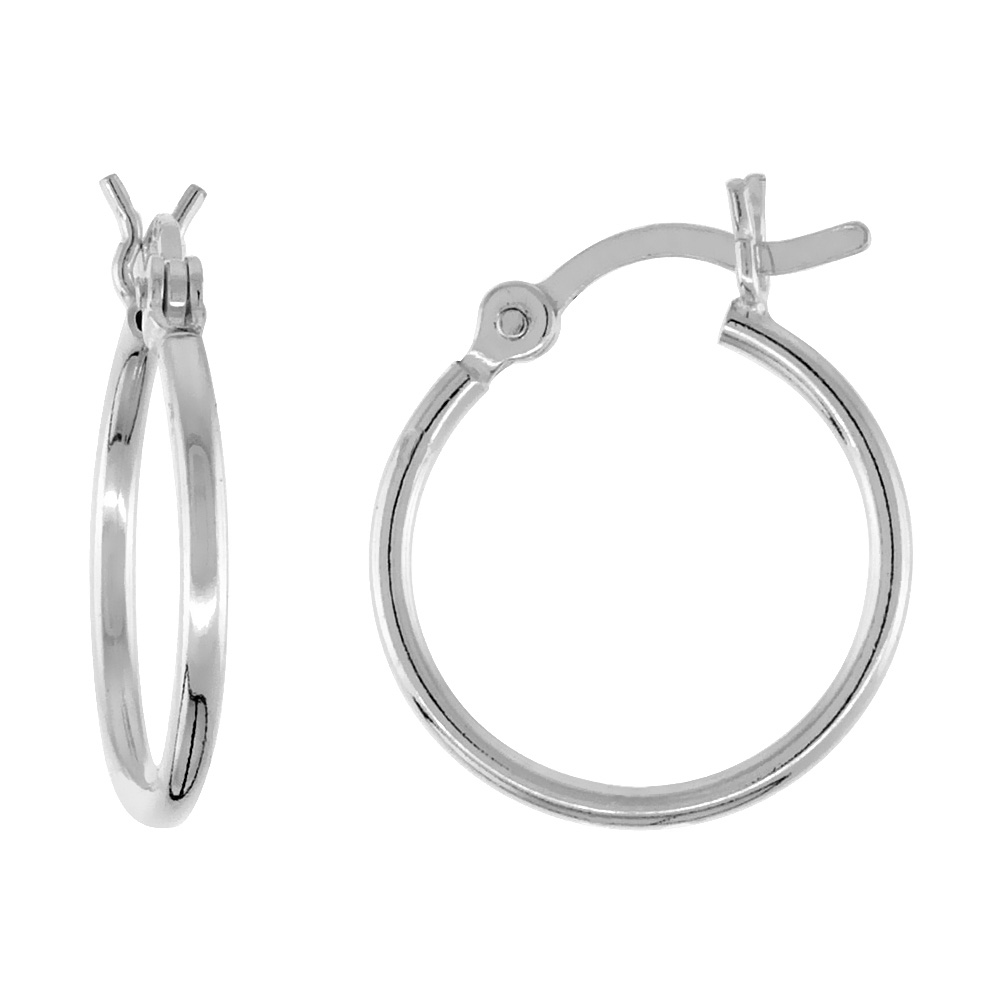 Small Sterling Silver Dainty 9/16 inch 15mm Hoop Earrings Women and Men Click Top Thin 1mm Tube