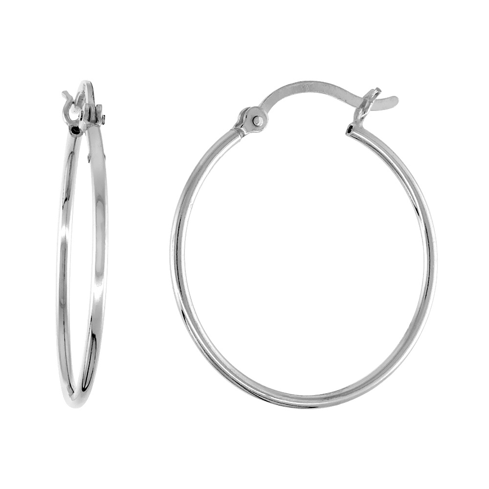 Sterling Silver 1 inch 25mm Hoop Earrings Women and Men Click Top Thin 1mm Tube
