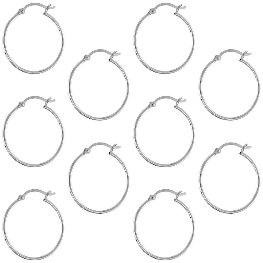 10 Pairs Sterling Silver 1 inch 25mm Hoop Earrings Women and Men Click Top Thin 1mm Tube