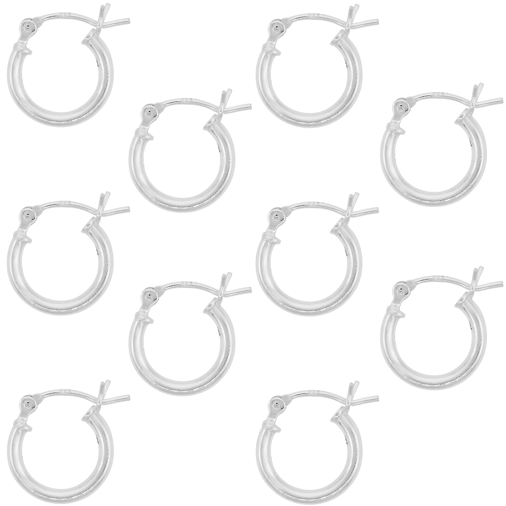 10 Pairs Sterling Silver Dainty 1/2 inch 12mm Hoop Earrings Women and Men Click Top 2mm Tube
