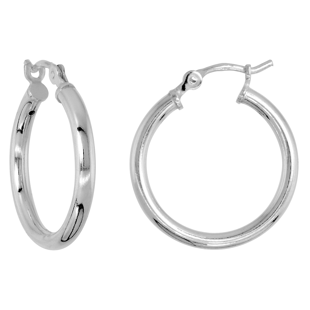 Sterling Silver 3/4 inch 18mm Hoop Earrings Women and Men Click Top 2mm Tube