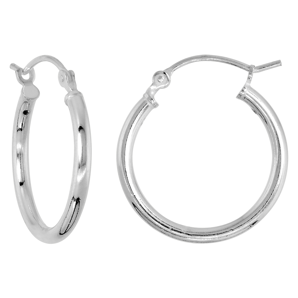 Sterling Silver 13/16 inch 20mm Hoop Earrings Women and Men Click Top 2mm Tube