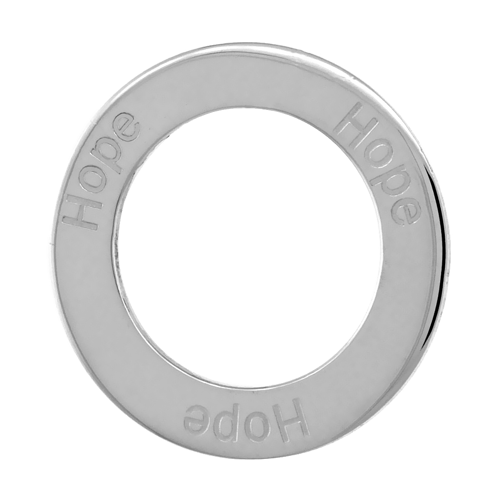 STERLING SILVER HOPE OPEN CIRCLE DISC PENDANT, 21MM (13/16 INCH) WIDE
