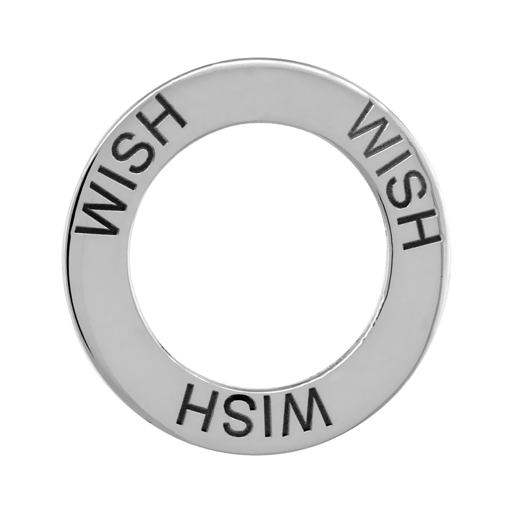 STERLING SILVER WISH OPEN CIRCLE DISC PENDANT, 21MM (13/16 INCH) WIDE