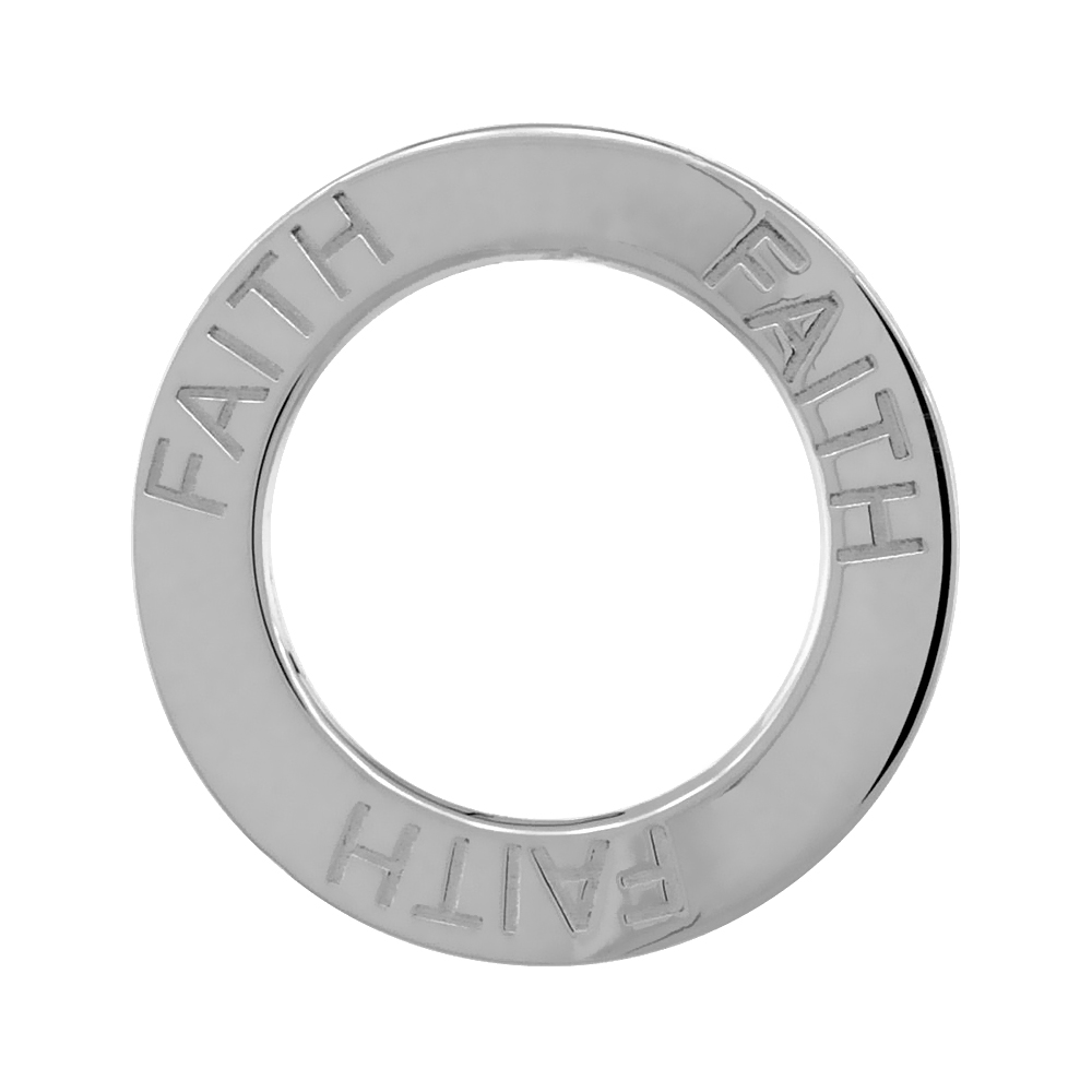 STERLING SILVER FAITH OPEN CIRCLE DISC PENDANT, 21MM (13/16 INCH) WIDE
