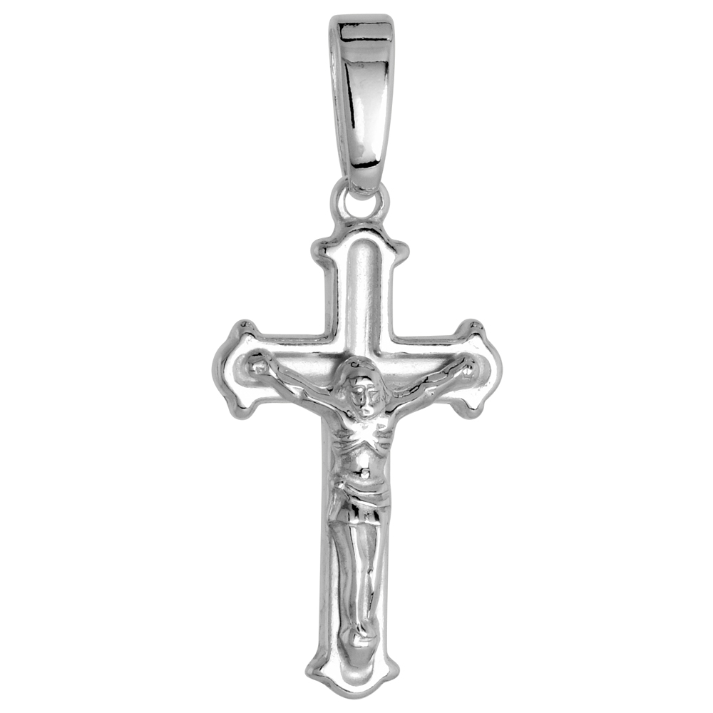 STERLING SILVER DAINTY CRUCIFIX PENDANT SOLID BACK HIGH POLISHED, 1/2 INCH WIDE (NO CHAIN)