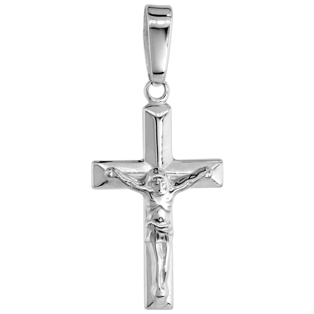 STERLING SILVER DAINTY CRUCIFIX PENDANT GYRONNY CROSS SOLID BACK HIGH POLISHED, 1/2 INCH WIDE (NO CHAIN)