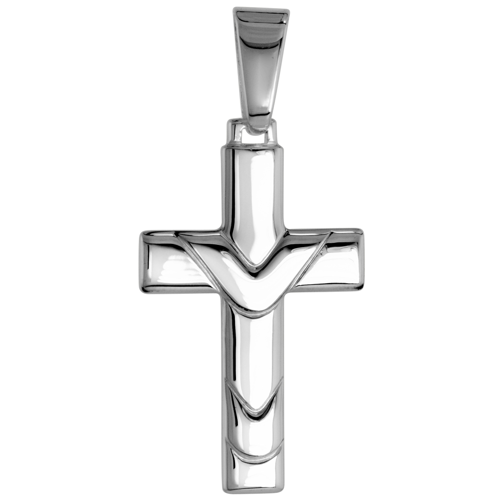 STERLING SILVER SMALL SHROUDED CROSS PENDANT SOLID BACK HIGH POLISHED, 11/16 INCH WIDE