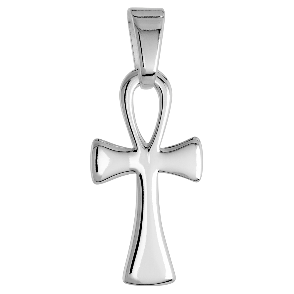 STERLING SILVER SMALL ANKH PENDANT PLAIN SOLID BACK HIGH POLISHED, 9/16 INCH WIDE (NO CHAIN)