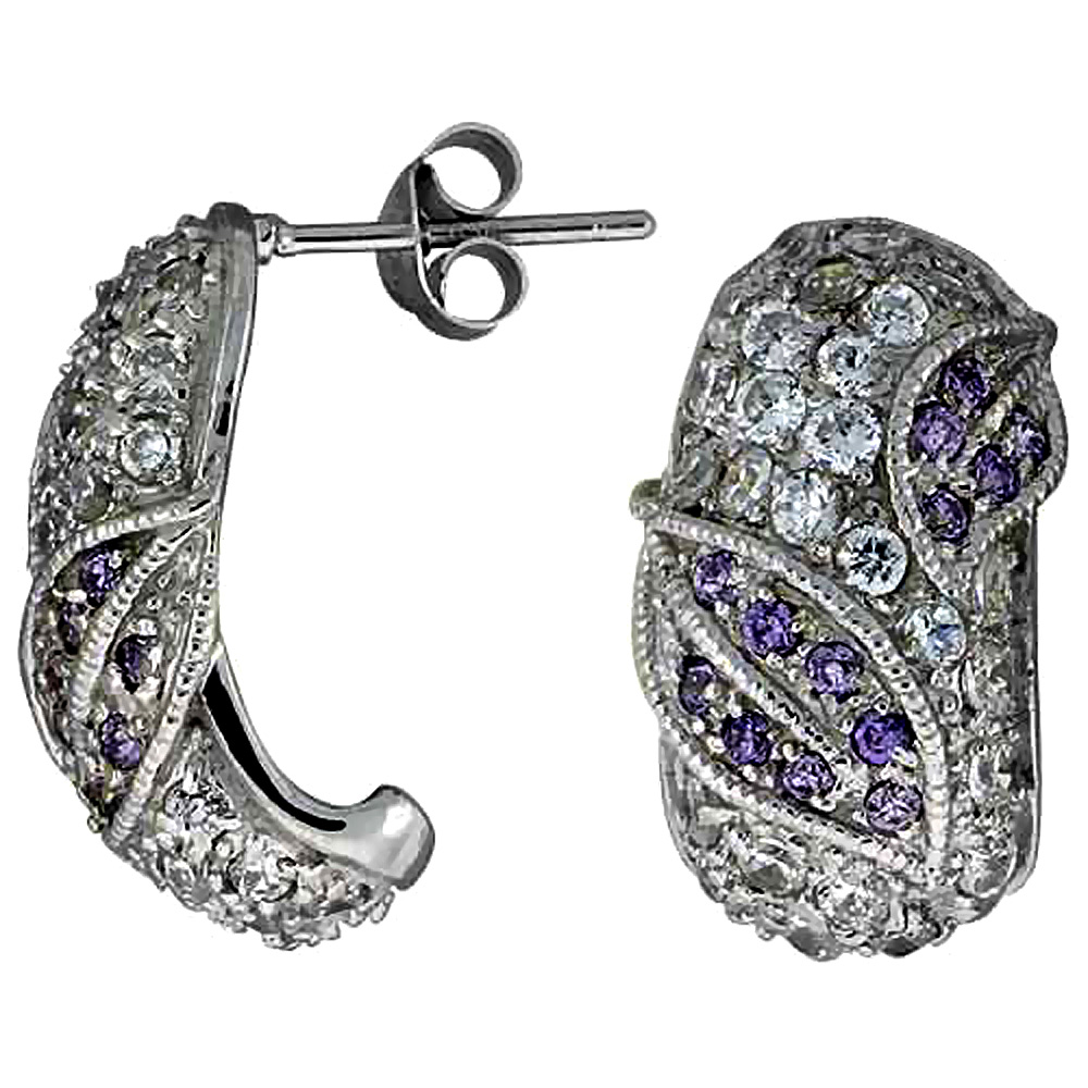 Sterling Silver 3/4" (20 mm) tall Jeweled Post Earrings, Rhodium Plated w/ High Quality CZ Stones