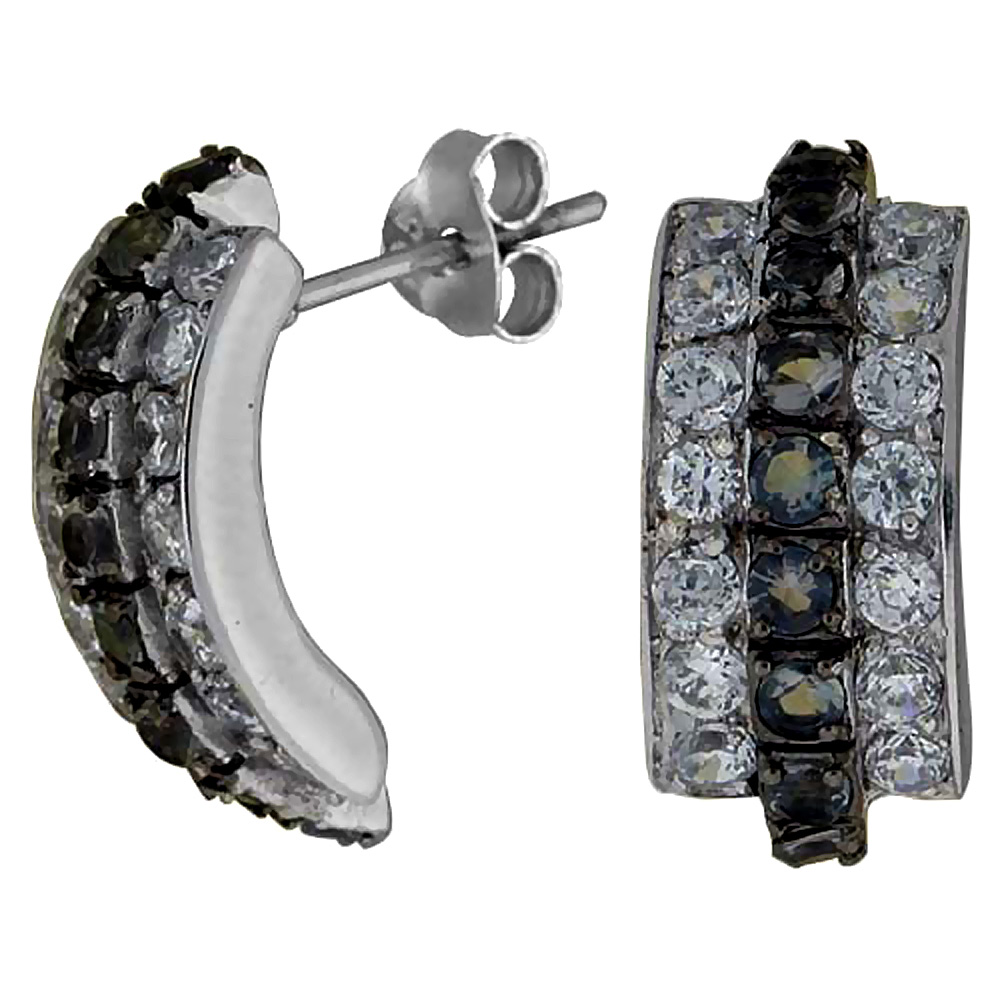 Sterling Silver 3/4" (19 mm) tall Jeweled Post Earrings, Rhodium Plated w/ 2mm High Quality CZ Stones