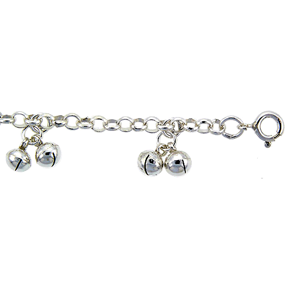 STERLING SILVER ANKLET WITH BELLS, FITS 9 - 10 INCH ANKLES