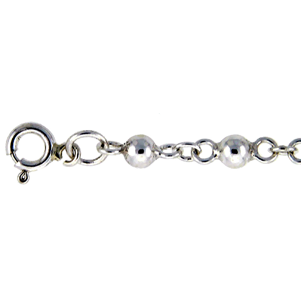 STERLING SILVER ANKLET WITH TEENY BEADS, FITS 9 - 10 INCH ANKLES