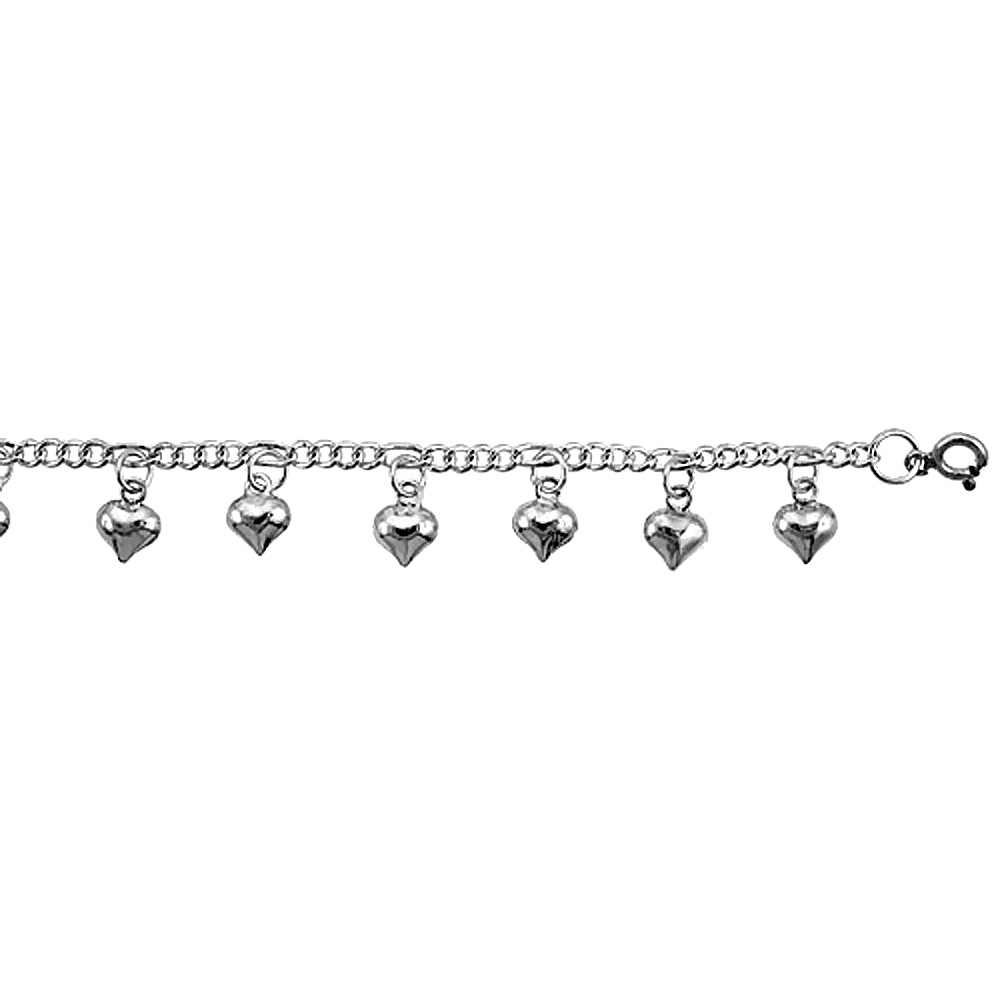 STERLING SILVER ANKLET WITH CHIME BALL CHARMS, FITS 9 - 10 INCH ANKLES