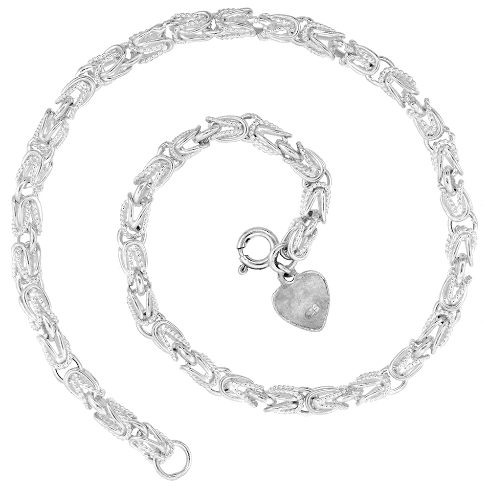 Sterling Silver Turkish Chain Necklaces & Charm Bracelet for Womens 4mm for Men and Women Handmade Nickel Free sizes 7-30 inch 