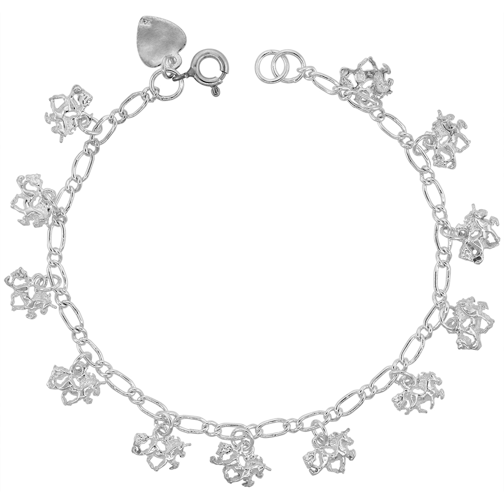 STERLING SILVER DANGLING UNICORN ANKLET FOR WOMEN 10MM DROPS FITS 9-10 INCH ANKLES